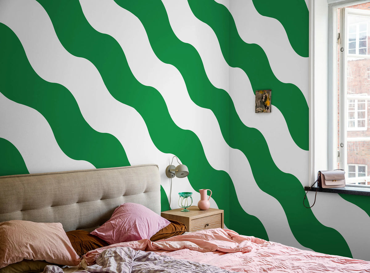 Polka Stripe, Green Mural Wallpaper - room preview 02