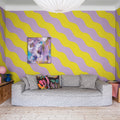 Polka Stripe, Lilac & Yellow Mural Wallpaper - room preview 02