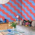 Polka Stripe, Red & Blue Mural Wallpaper - room preview 02