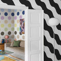 Polka Stripe, Black & White Mural Wallpaper - room preview 02