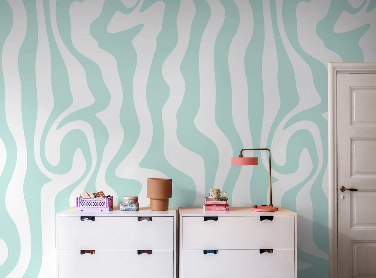 Dizzy, Turquoise Mural Wallpaper - room preview 02