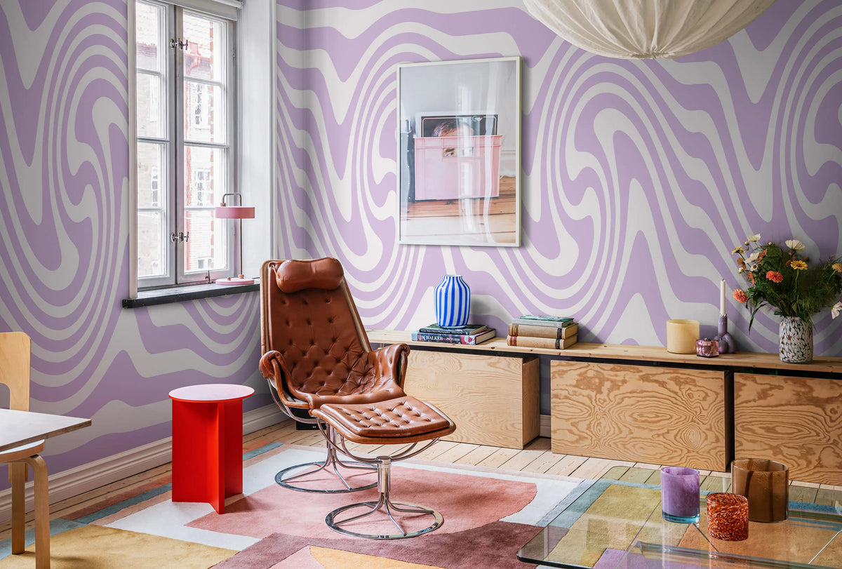 Happy Wobbly, Lilac Mural Wallpaper - room preview 02