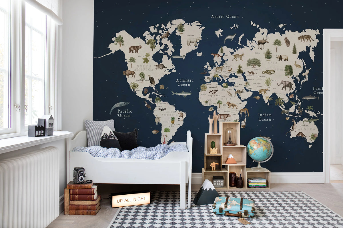 Animal World, Midnight Mural Wallpaper - room preview 02