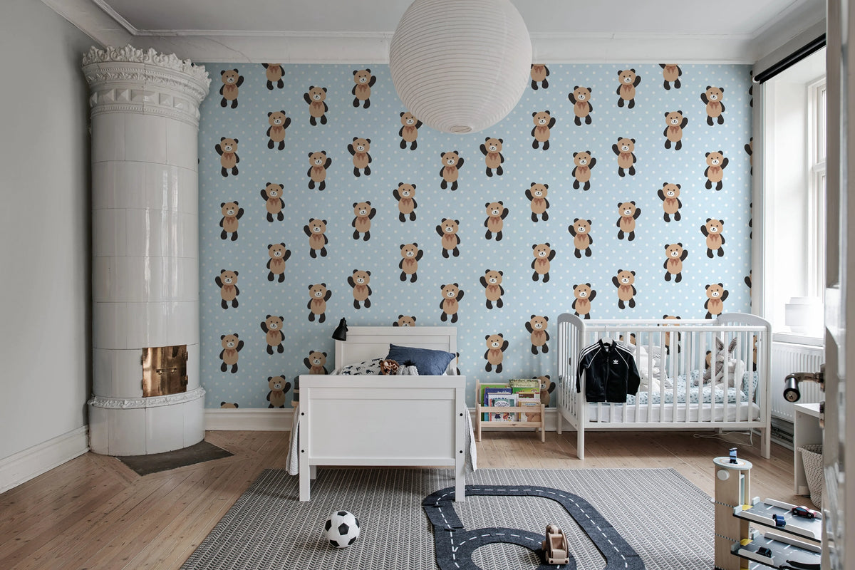 Hello Bear, Baby Blue Mural Wallpaper - room preview 02