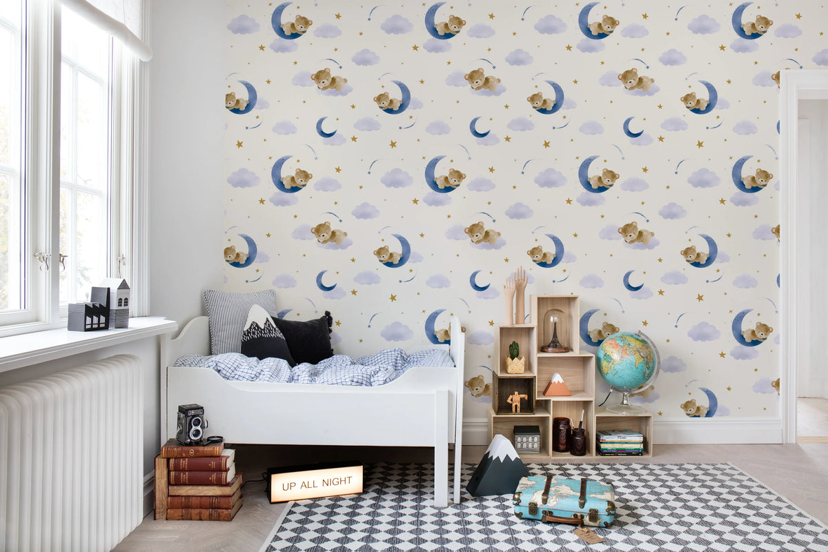 Sleepy Bear, Sky Blue Mural Wallpaper - room preview 02
