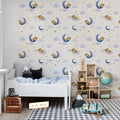 Sleepy Bear, Sky Blue Mural Wallpaper - room preview 02