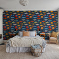 Fish Shoal, Blue Mural Wallpaper - room preview 02
