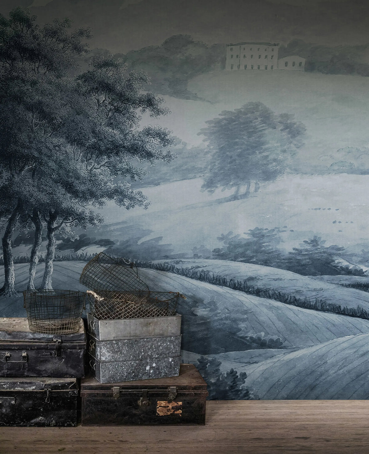 Hilltop House, Blue Mural Wallpaper - room preview 02
