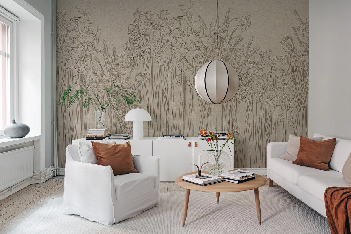 Daffodil, Beige Mural Wallpaper - room preview 02