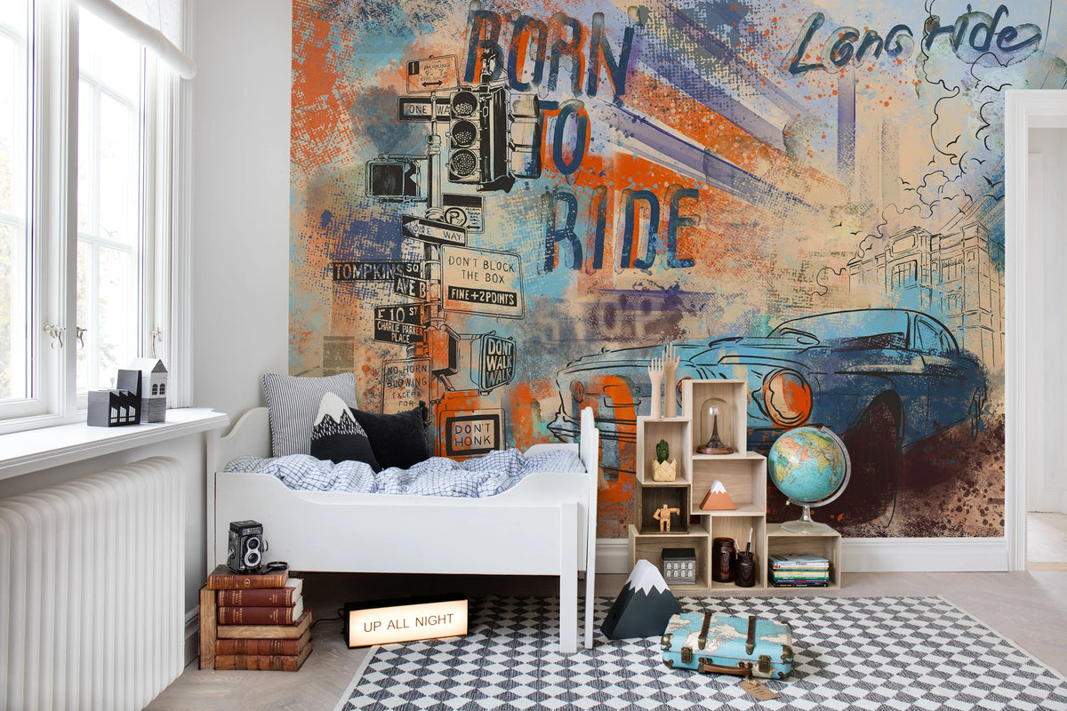 Street Race, Blue Mural Wallpaper - room preview 02