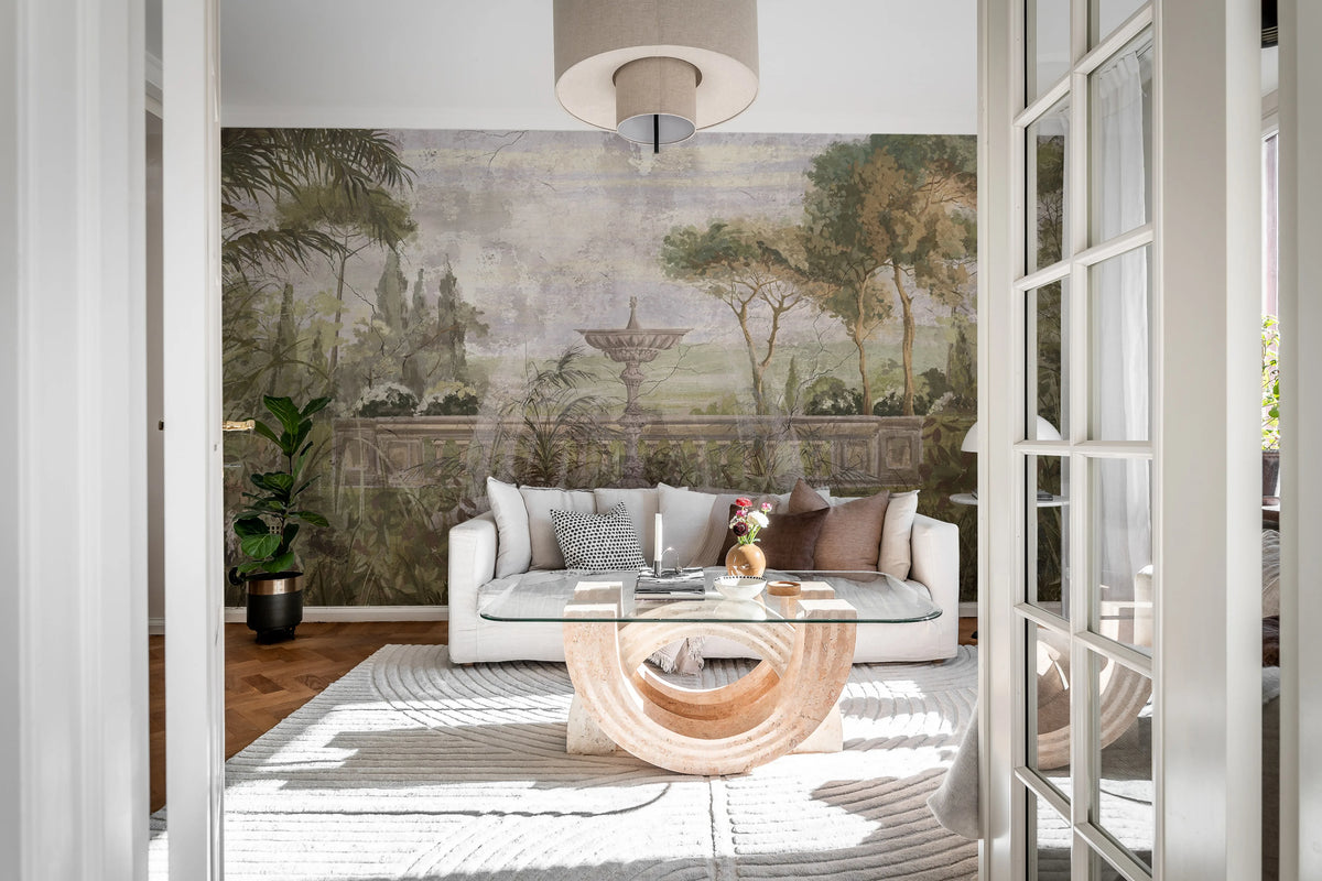 Fountain Garden, Green Mural Wallpaper - room preview 02