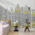 House Facades, Gray Mural Wallpaper - room preview 02