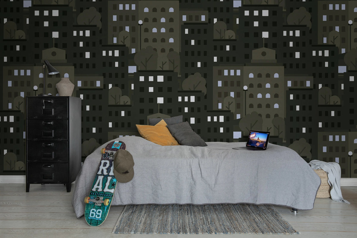 Big City, Graphite Mural Wallpaper - room preview 02