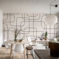 Graphic Lines, Beige Mural Wallpaper - room preview 02
