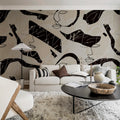 Lined Faces, Beige Mural Wallpaper - room preview 02