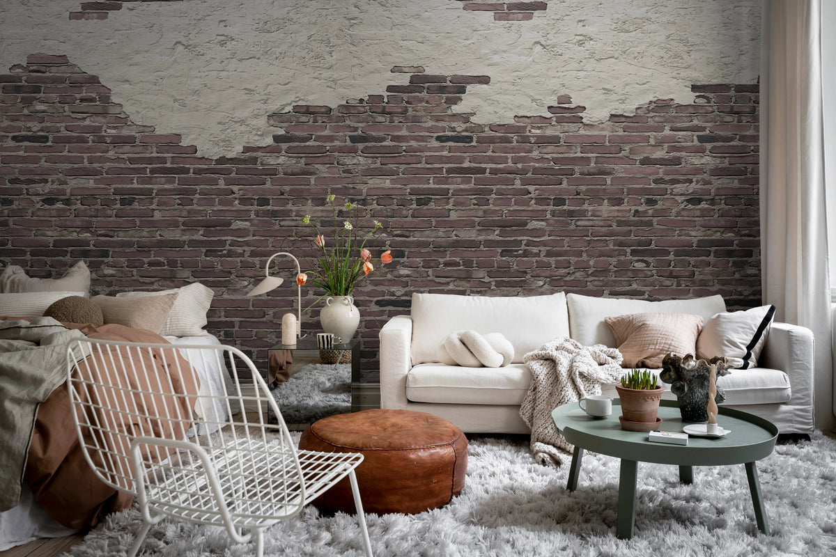 Ivory Bricks, Red Mural Wallpaper - room preview 02