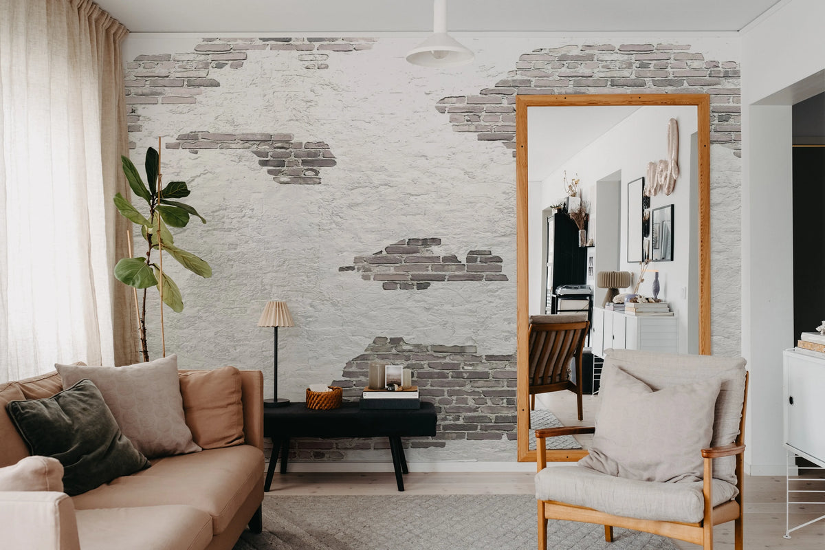 Ivory Bricks, Soft Plaster Mural Wallpaper - room preview 02