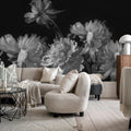 Vintage Peony, Black Mural Wallpaper - room preview 02