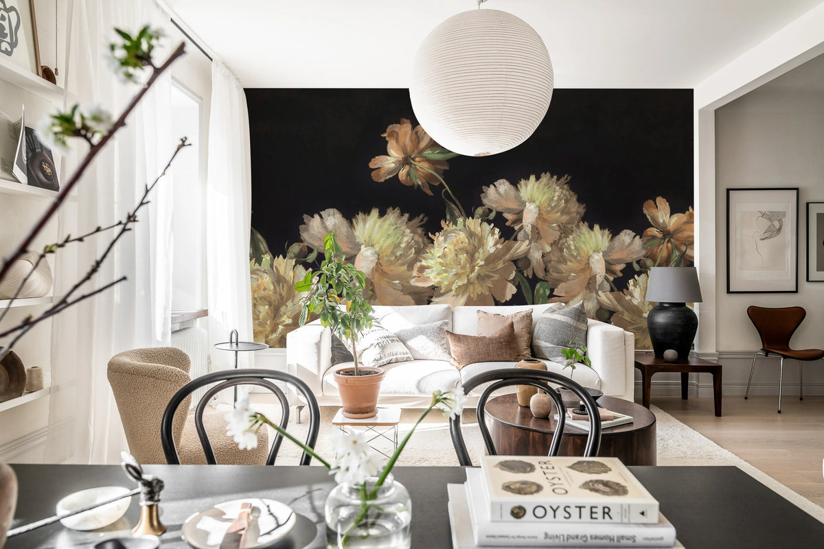 Vintage Peony, Yellow Mural Wallpaper - room preview 02