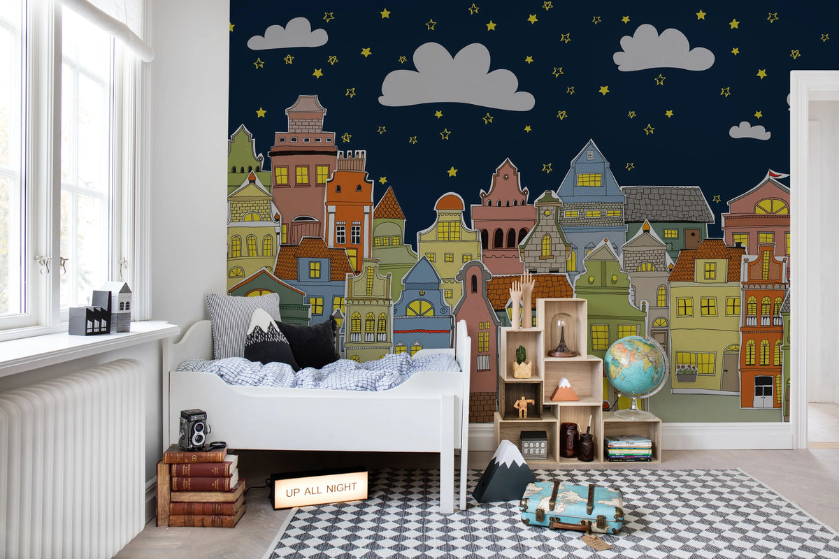 London Houses, Night Mural Wallpaper - room preview 02