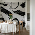 Lined Faces, Graphite Mural Wallpaper - room preview 02