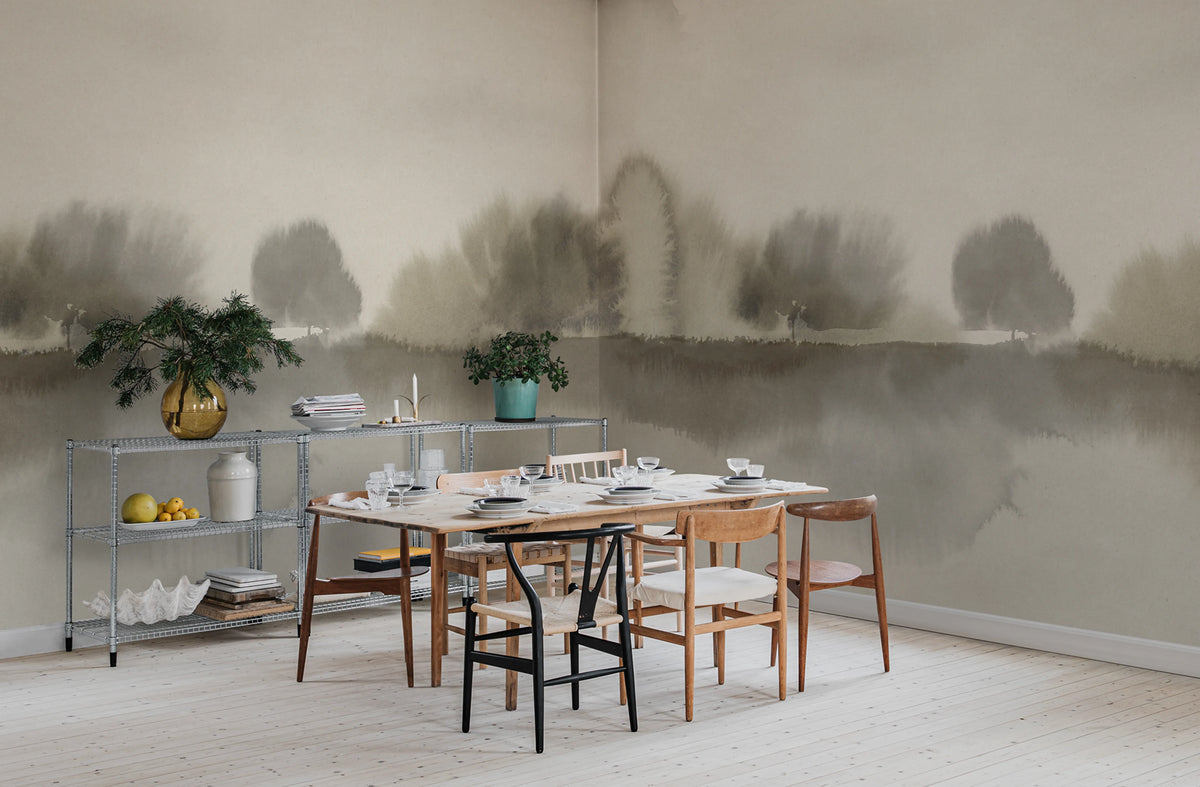 Stormy Forest, Beige Mural Wallpaper - room preview 02