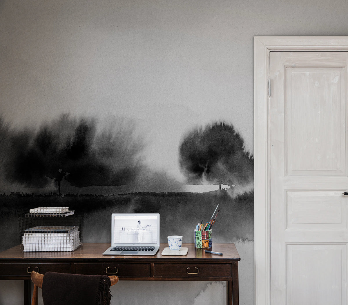 Stormy Forest, Black & White Mural Wallpaper - room preview 02
