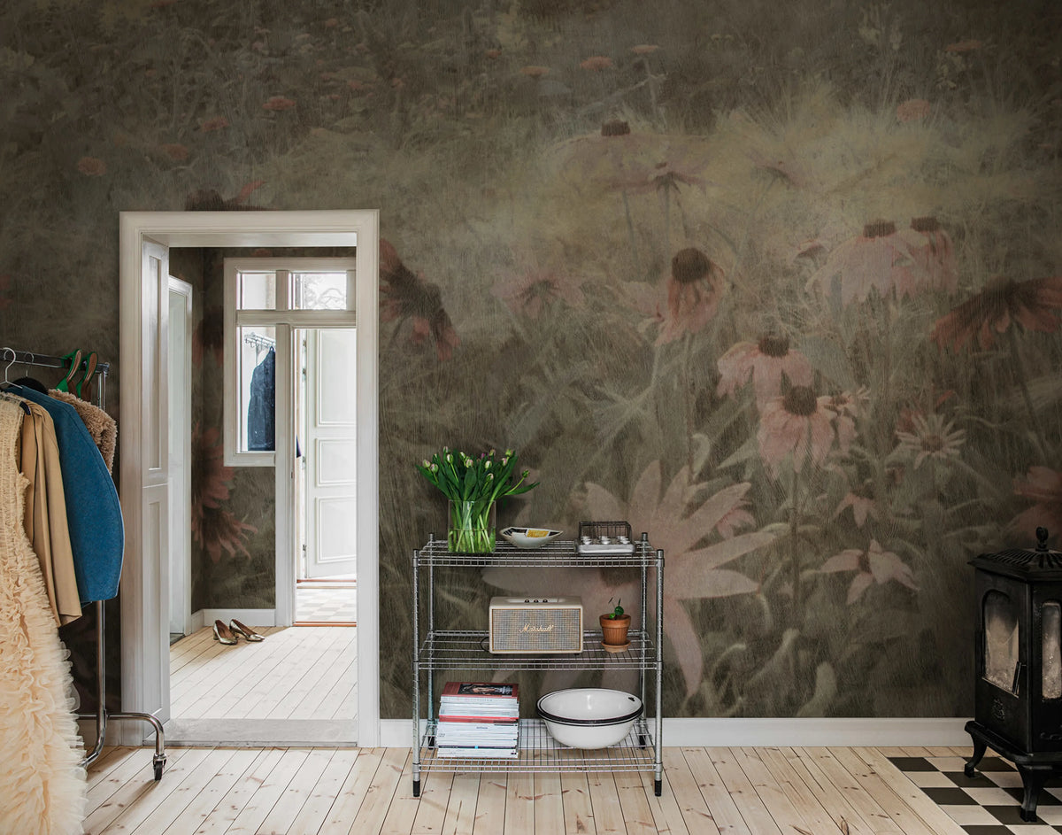 Dreamy Rudbeckia, Pink Mural Wallpaper - room preview 02