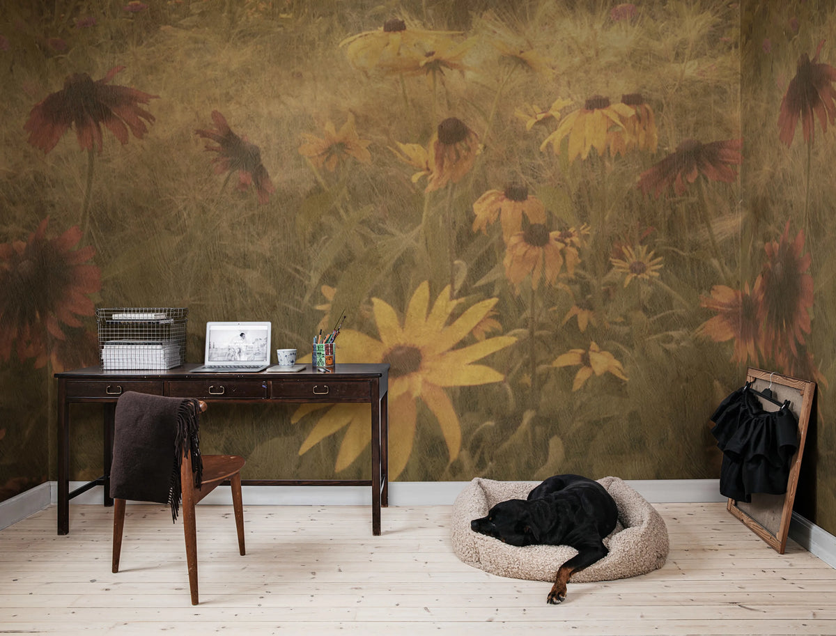 Dreamy Rudbeckia, Vintage Mural Wallpaper - room preview 02