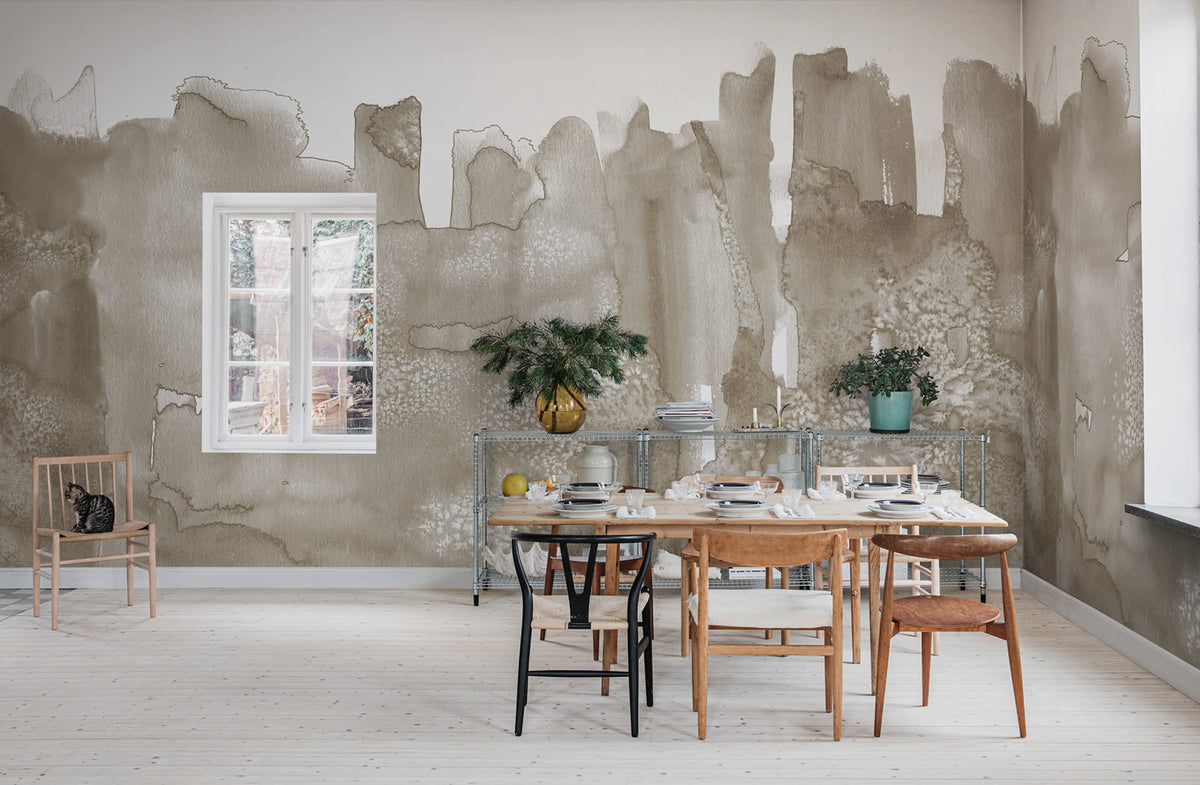 Watercolor City, Beige Mural Wallpaper - room preview 02