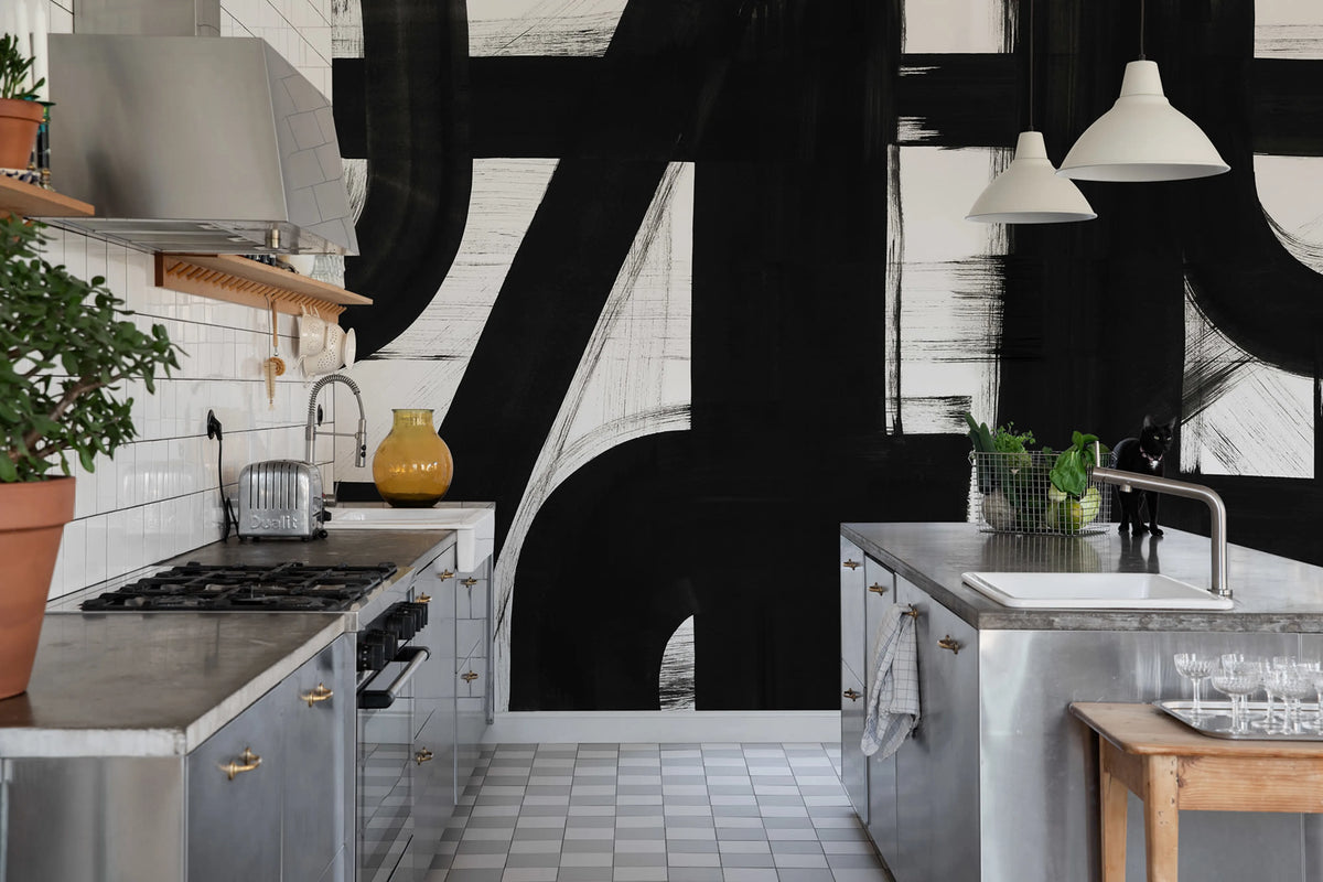 Bold Lines, Black & White Mural Wallpaper - room preview 02