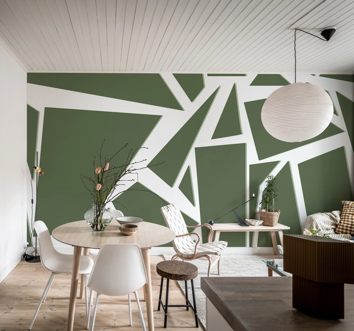 Bold Mosaic, Moss Green Mural Wallpaper - room preview 02