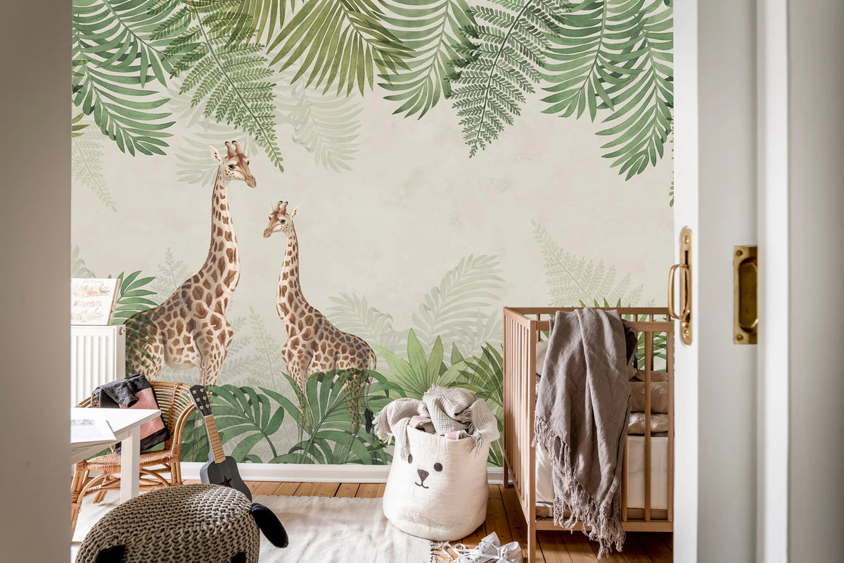 Palm Jungle, Giraffe Mural Wallpaper - room preview 02