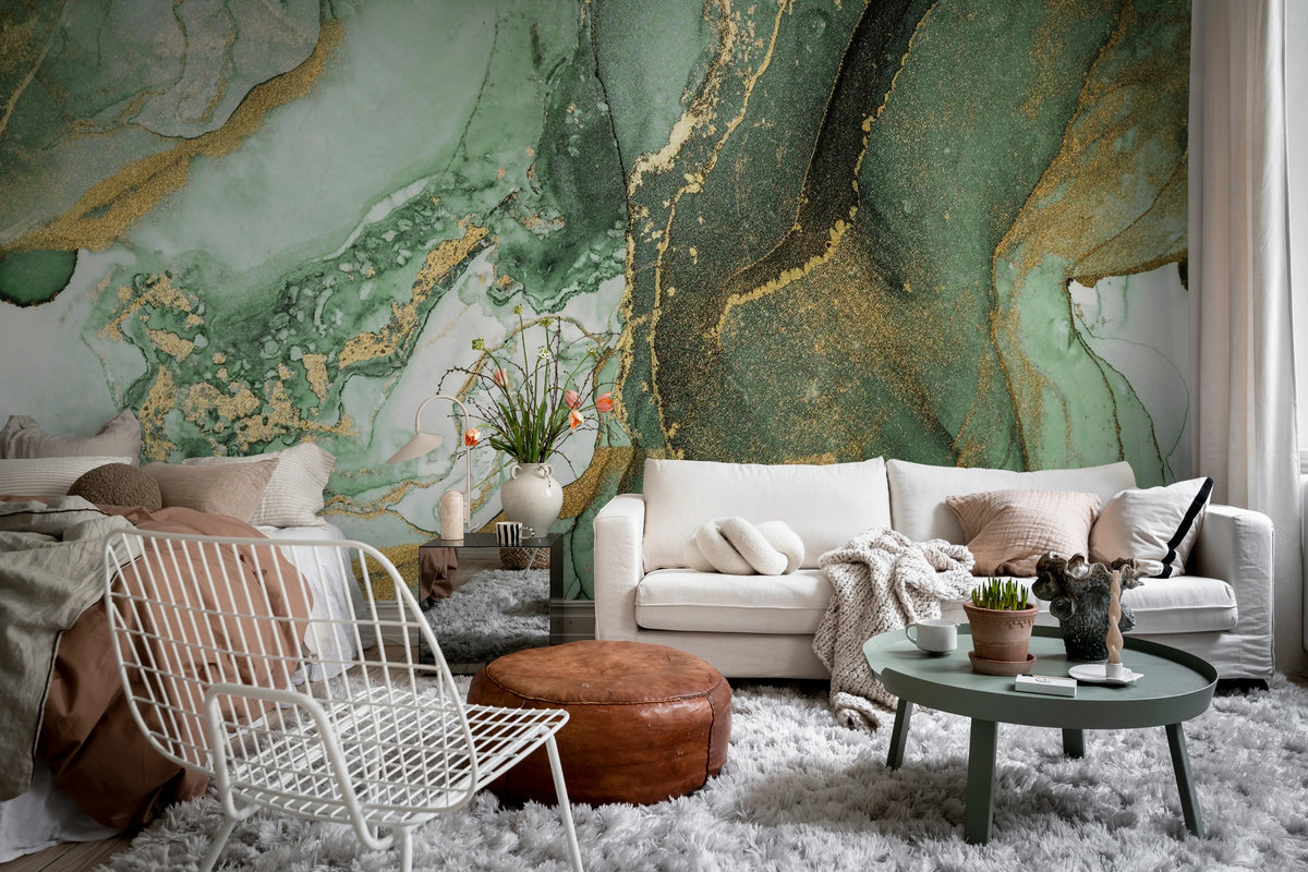 Agate Crystal, Green Mural Wallpaper - room preview 02