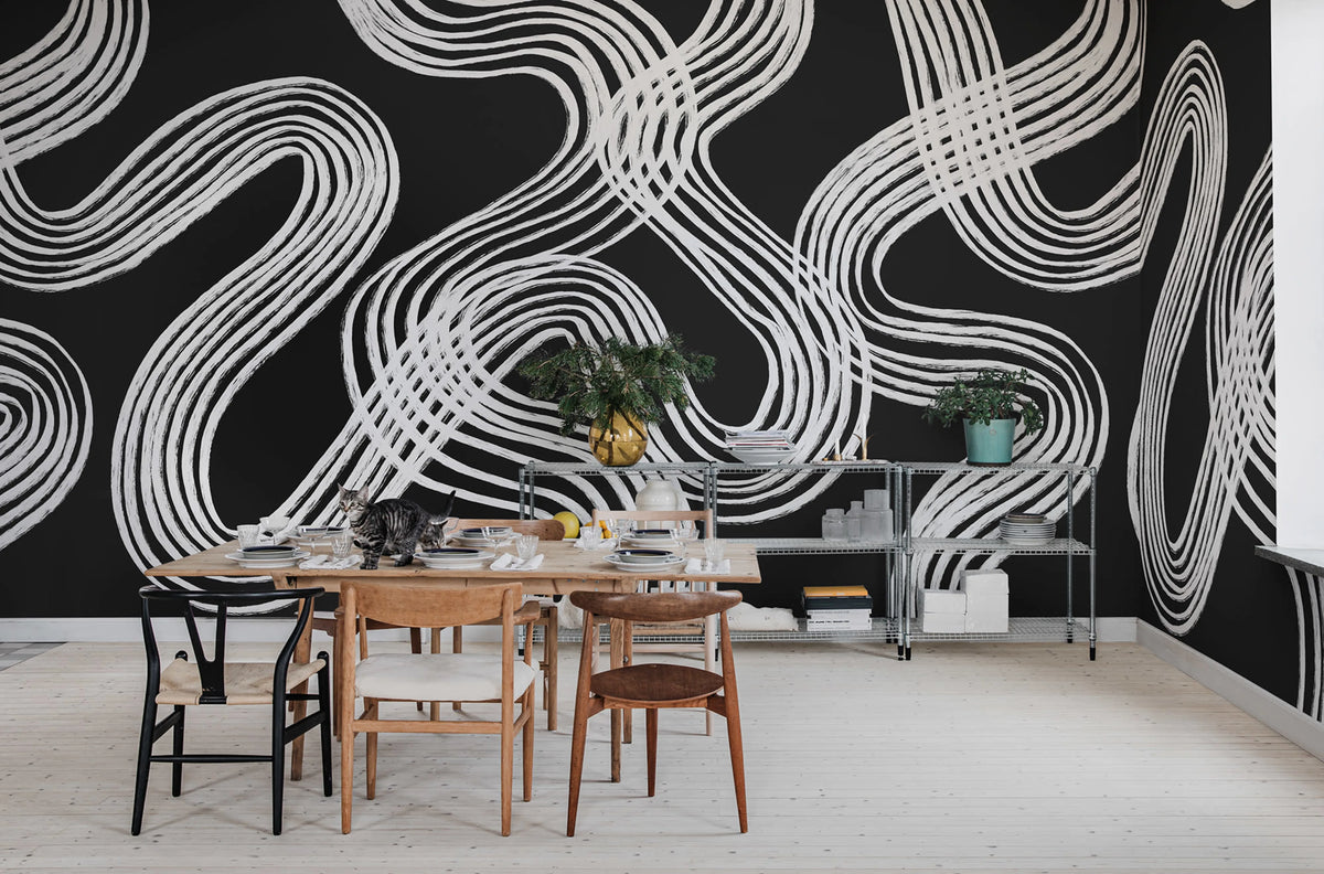 Ink Stripes, Black Mural Wallpaper - room preview 02