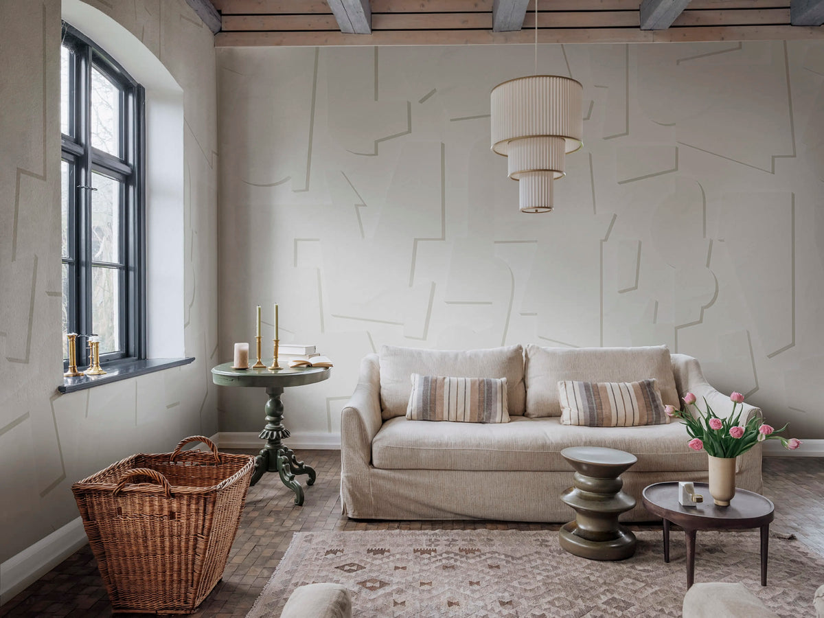 Abstract Wood, White Mural Wallpaper - room preview 02