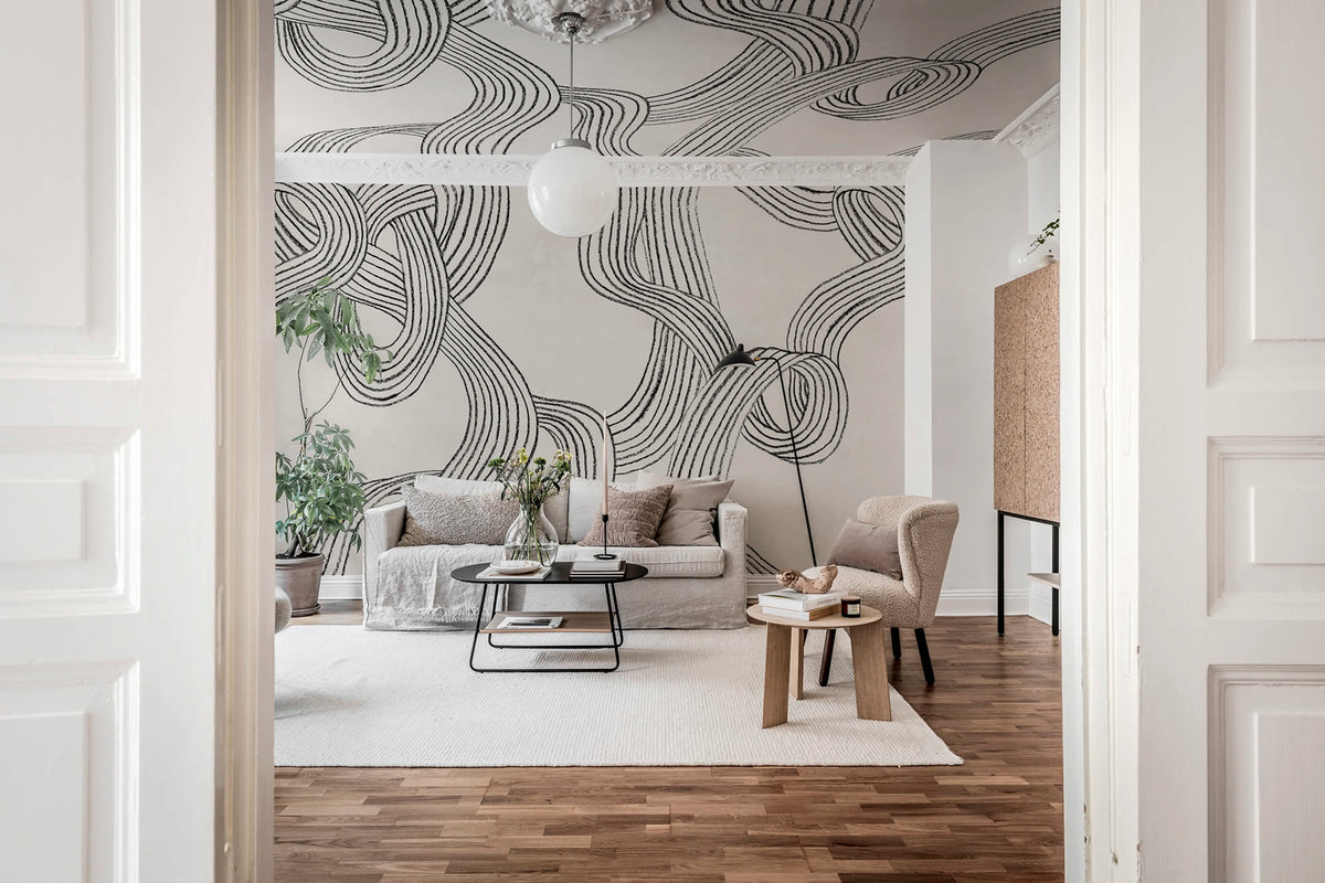 Stripes Repeatable, Black & White Mural Wallpaper - room preview 02