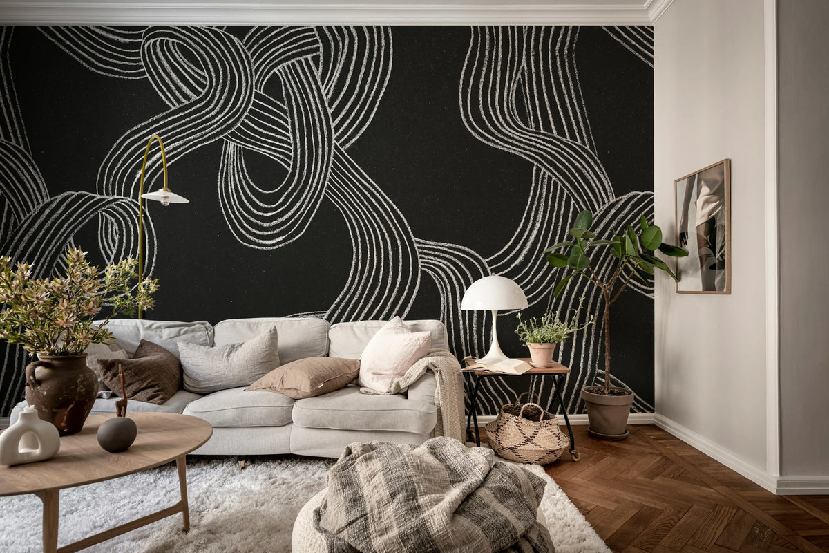 Stripes Repeatable, Black Mural Wallpaper - room preview 02