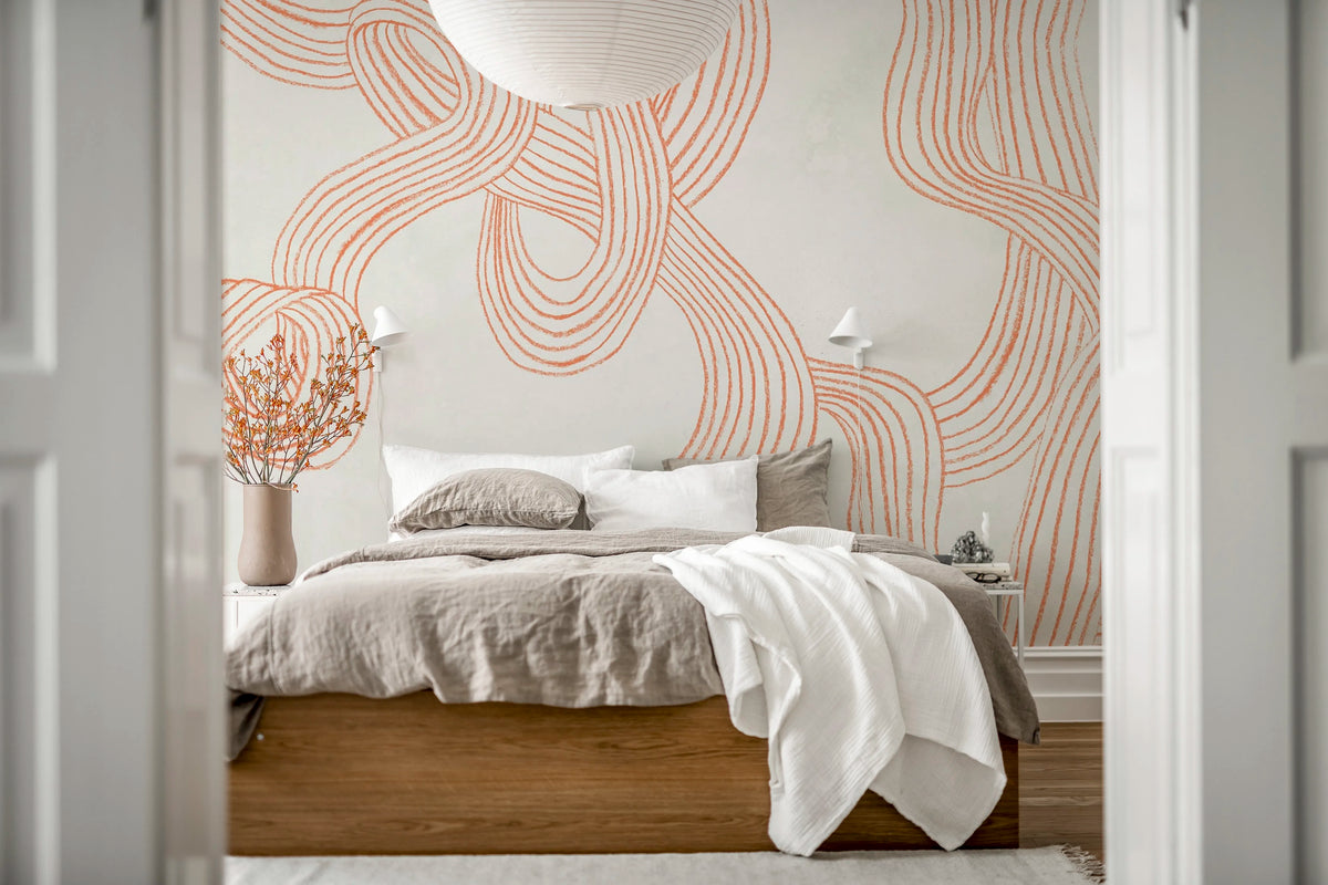 Stripes Repeatable, Orange Mural Wallpaper - room preview 02