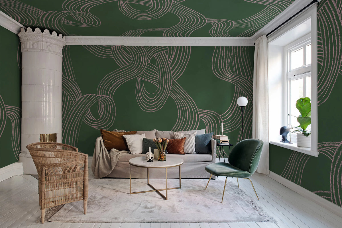 Stripes Repeatable, Green Mural Wallpaper - room preview 02