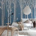 Forest Birds, Blue Mural Wallpaper - room preview 02