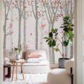 Forest Birds, Pink Mural Wallpaper - room preview 02