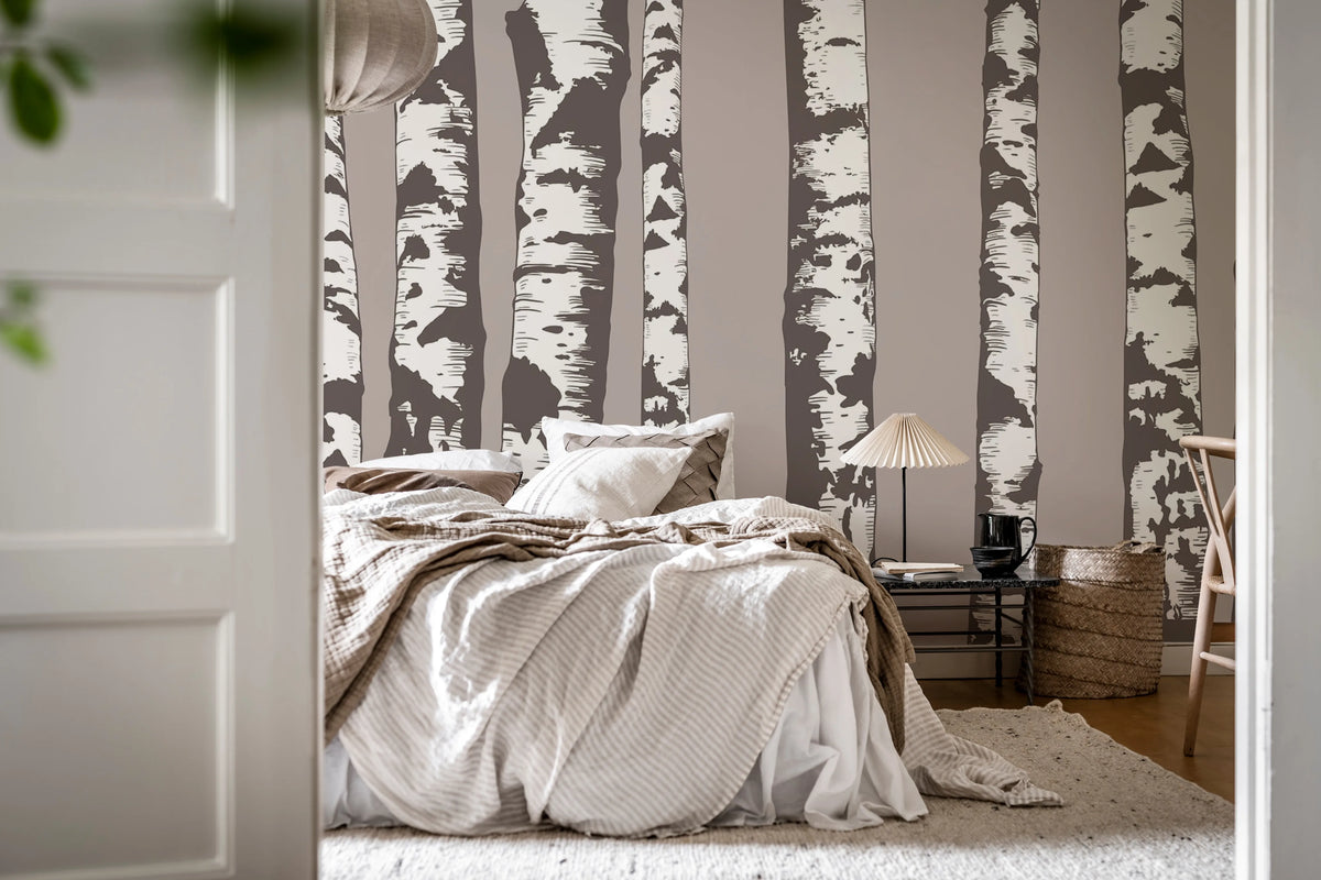 Birch Grove, Gray Mural Wallpaper - room preview 02