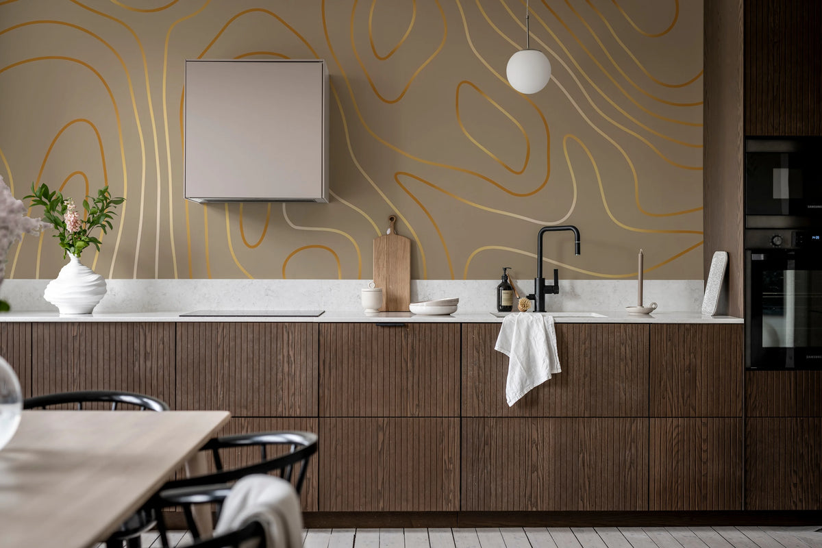 Topographic, Beige Mural Wallpaper - room preview 02