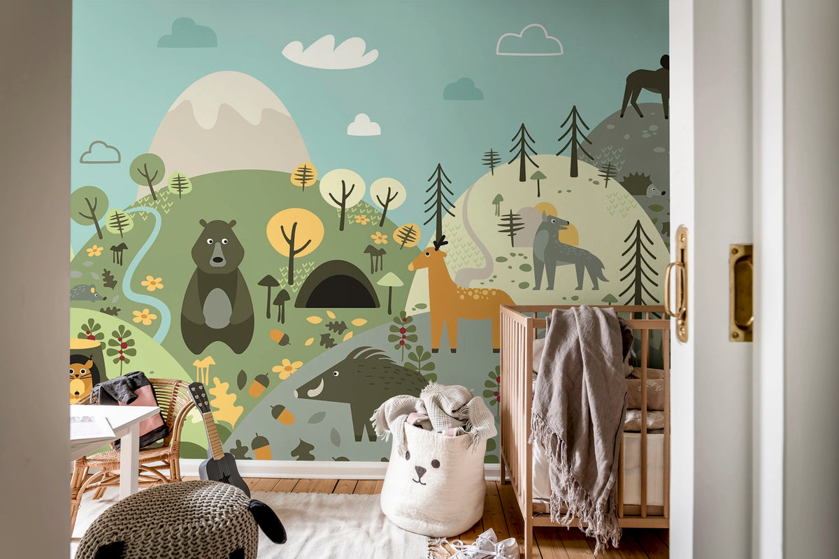 Forest Wildlife, Colorful Mural Wallpaper - room preview 02