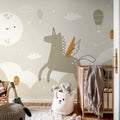 Flying Unicorn, Beige Mural Wallpaper - room preview 02