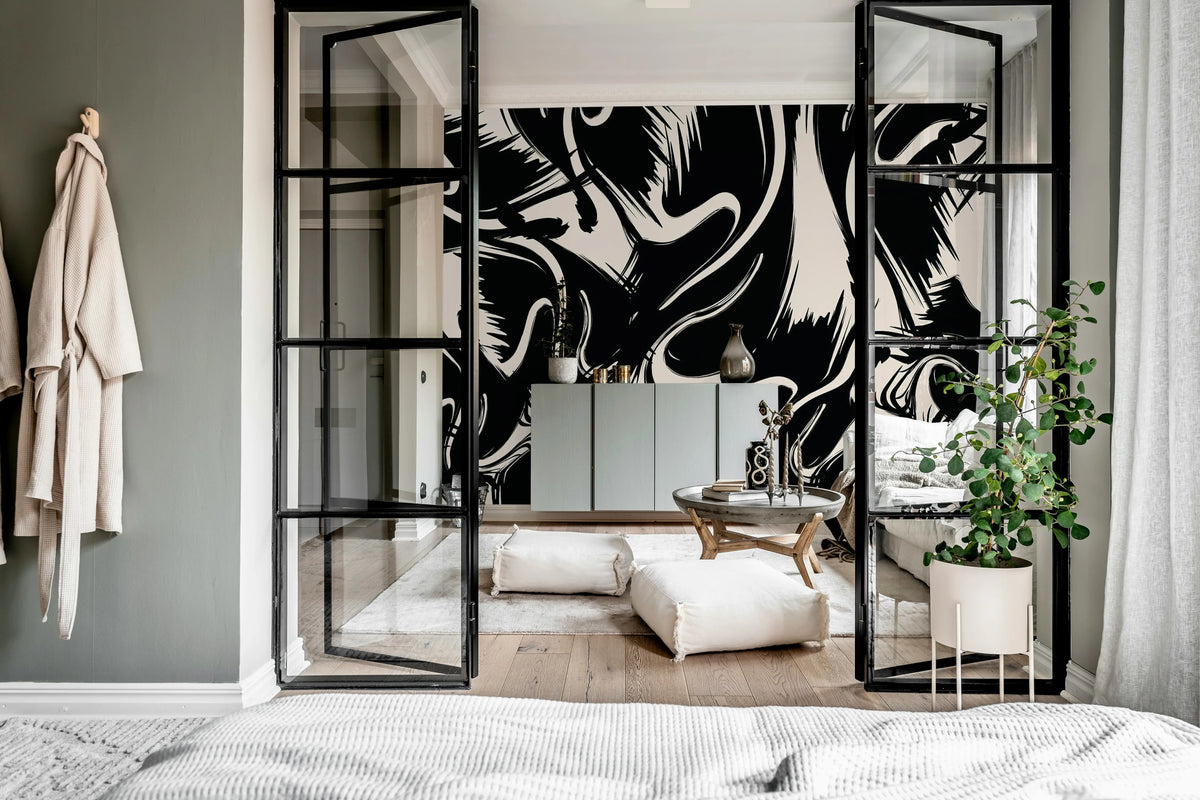 Artistic Shapes, Graphite Mural Wallpaper - room preview 02