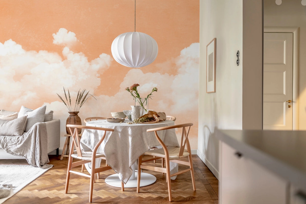 Cuddle Clouds, Peach Fuzz Mural Wallpaper - room preview 02