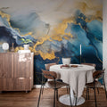 Gold Stream, Blue Mural Wallpaper - room preview 02