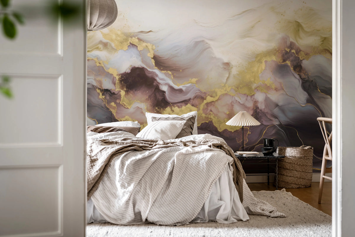 Gold Stream, Lilac Mural Wallpaper - room preview 02
